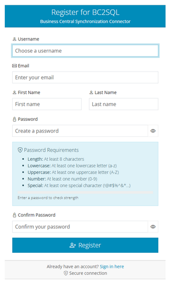 Registration page